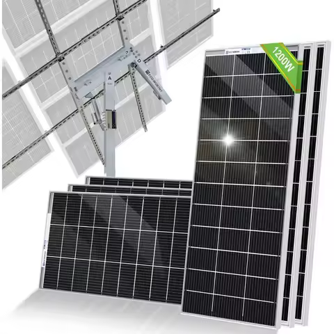 1200W Solar Tracker System: 6pcs Bifacial 195W Monocrystalline Solar Panels, Dual-Axis Solar Trackin