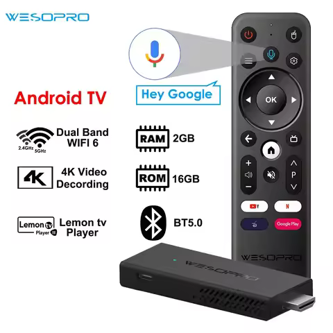 WESOPRO TV Stick G2 Android 12 Smart TV Dongle 2GB RAM 16GB ROM 2.4GHz 5.0GHz Wifi6 BT5.0 H.265 4K 3