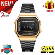 【Ready Stock】G-STEEL STANDARD A168WEGB-1B / A168WA Digital Watch | Vintage Alarm Auto Calendar Jam T