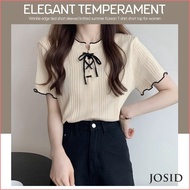 Ruffle Edge Lace Up Short Sleeved Knitwear Summer Korean Version T-shirt Short Top Women JD