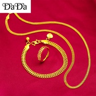 (3 sets) gold indian emas 916 original necklace mens hollow intertwined flat bracelet ring set weddi