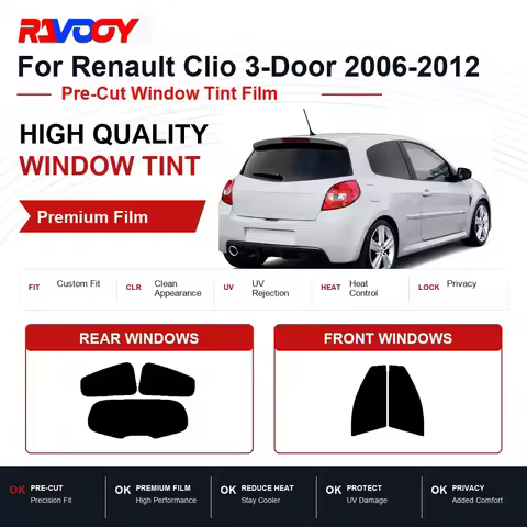 Premium Pre-Cut Window Tint For Renault Clio 3-Door 2006-2012 Front & Rear Windows UV Heat Rejection