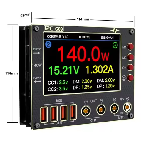 AB66-I2C C09 Waveform Ammeter 0-40V Input Dual Channel Voltage Current Tester 4 Inch Fast Diode Scan