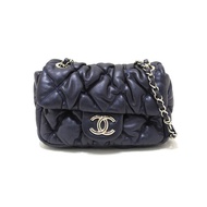 Chanel Navy Blue Iridescent Lambskin Small Quilt Bubble Flap Crossbody Bag