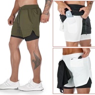 2 in 1 Running Shorts [With 2 Side Pockets] Cool Fabric Lining Sports Pants Exercise Running Shorts 