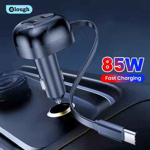 Elough 85W Car Charger Super Fast Charge USB Type C Car Phone Charger Adapter With Telescopic USB C