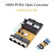 100M Fiber Optic Media Converter 4 RJ45 to 2 SC A+B Optic Connector 1310nm/1550nm Ports PCBA Board 2