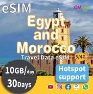 Egypt and Morocco Data eSIM Card with Unlimited 10GB tofor 30 Day High-Speed Data for Travel Prepaid
