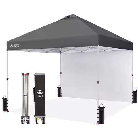 10x10 Pop Up Canopy with 1 Side Wall - Beach Tent with One Push Setup - Outdoor Sun Shade for Events