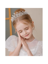 1件兒童皇冠髮飾頭飾適用於公主女孩,兒童花童王冠髮箍適用於演奏會或鋼琴表演