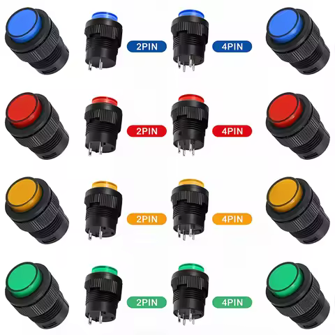 5/20PCS Self-locking 16MM Latching/Momentary Push Button Switch with 5Color LED Lighting 4Pin R16-50