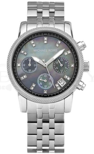 Authentic Michael Kors Women Glitz Black Pearl Dial Silver Stainless Steel Watch MK5021 Jam Tangan W