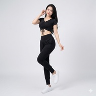 Women's Sports Set Drawstring Crochet Top Long Pants Alibaba Christmas Uniform CNY Gym Yoga Aerobic