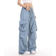 【READY STOCK AT Johor】 Hotgirl Cargo Pants Perempuan Black Cargo Pocket Casual Long Pant For Women R