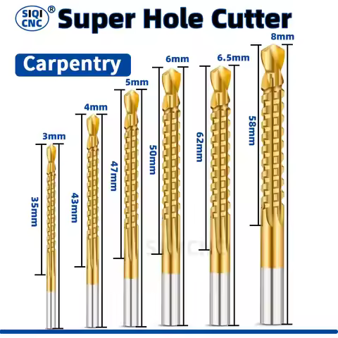 Meikela 6 Pack Titanium Coated HSS Twist Drill Bits, 3-8mm Serrated Side Cutting Drill Bit for Woodw