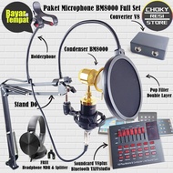 COD Paket Microphone BM8000 dan BM800 Full Set Plus Soundcard V8plus + Holderphone + Converter Gitar FREE Headphone dan Splitter