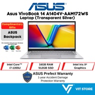 Laptop Asus VivoBook 14 A1404V-AAM172WS (Perak Lutsinar) Intel i7-1355U, 16GB, 512GB, Iris Xᶱ, 14" F