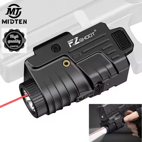 MidTen 800 Lumens Pistol Light Red Laser Combo Rechargeable For Pistol Glock and Picatinny Rail Flas