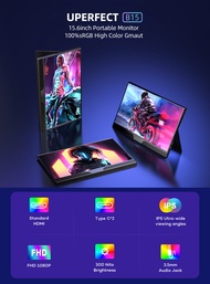UPERFECT 15.6 "FHD HDR 1080P แล็ปท็อปแบบพกพามอนิเตอร์แบบ Dual Type-C HDMI IPS IPS สำหรับพีซี/แมคบุ๊ค