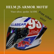 Helmet JS Armor motif 93 Redbull white Yakuza half face SNI premium adult helmet silver visor
