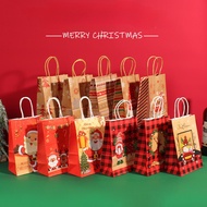 5pcs Merry Christmas Paper Gift Bag, Colored Kraft Candy Bags with Handle for Birthday, Gift, Wedding and Party Celebrations