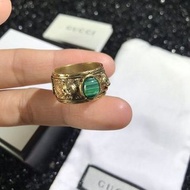 Gucci 雙G虎頭綠松石金色戒指
