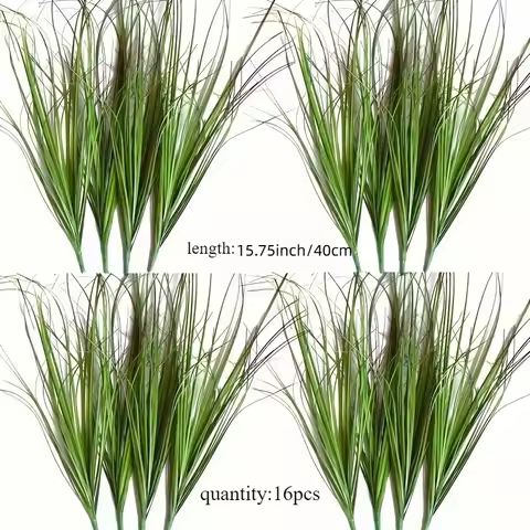 16pcs SHARKBEE Artificial Onion Grass Bushes, Plastic Fake Tall Grasses for Indoor Outdoor Home Offi