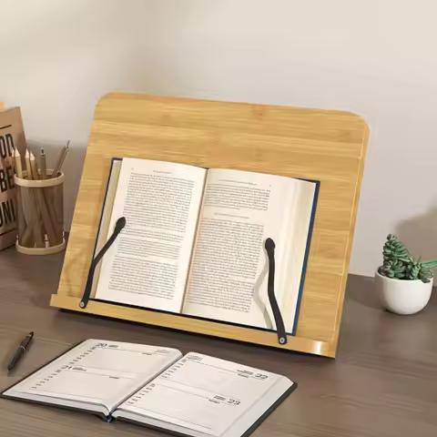 8 Adjustable Tilt Angles Wooden Book Stand Multi-Functional Folding Cookbook Bracket Comfortable Rea