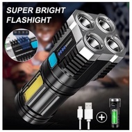 Senter L19 LED COB 4 Mata Super Terang Portable 3 Mode Lampu Senter Cas USB Tahan Air / Lampu Hiking