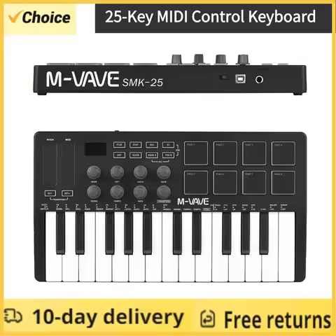 M-VAVE 25-Key MIDI Control Keyboard Mini Portable USB with 25 Velocity Sensitive Keys 8 RGB Backlit 