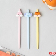 Korea Daiso Doodle Face Automatic Ballpoint Pen 3-Piece Set 0.5mm Black Ink Push Type Cute Squirrel 