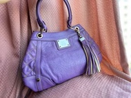 真品DAKS紫色牛皮側背手提包～近全新