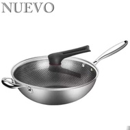 34cm Kitchen Honeycomb Non Stick Cooking Frying Wok SU316 Stainless Steel with Lid Cover