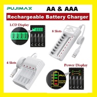 B.M Pujimax USB 4 Slot 8 Slot AA AAA Rechargeable Battery Charger LCD Display Power Display Recharge