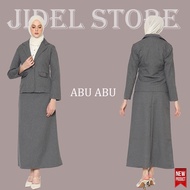Setelan Blazer Rok Set Wanita Satu Set Blezer Panjang Rok LINE A Hitam dan Abu Cewek Formal Kerja Ka