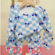 Lycra Cotton Kids Pyjamas Set Long Sleeve Long Pant {Size 130-160} 莱卡无骨纯棉