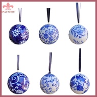 BST Traditional Blue Ceramic Christmases Ornament Set Of 6 Hand Paint Decorative  For Festival Tree