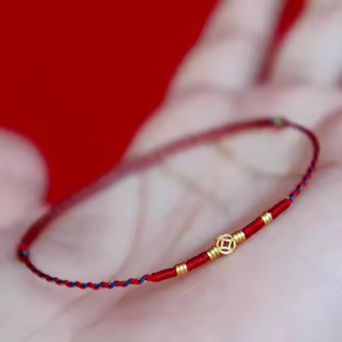 Ruifan Adjustable Braided Woven Bracelet for Women Men Couple Mini Gold Color Ancient Coin Charm Blu
