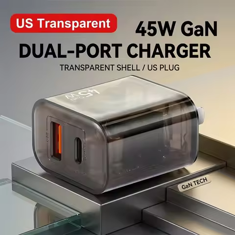 45W GaN Dual Port USB C PD3.0 USB A QC3.0 Fast Charging Wall Adapter Multifunctional Protection Fire