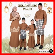Dhia Cotton Plain Sulam Caramel Brown Kurung Moden Riau Mini Budak Baju Melayu Dewasa Kanak-kanak