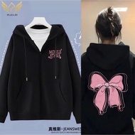 Hoodie Zipper Hooded Motif Mobile Stars Ribbon Women Spring Autumn Harajuku Hoodie Loose Oversize SM