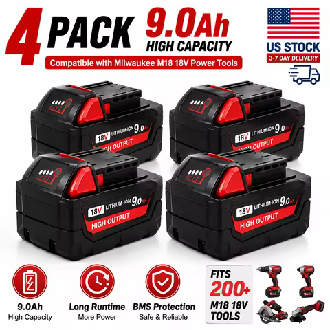 4 Pack 18V Li-ion Replacement Battery Compatible with Milwaukee M18 Tools, Rechargeable Battery Pack