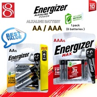 (SG SELLER) Energizer alkaline battery 1.5V  AA (LR6 ) and AAA (LR03) 1.5V battery (6pcs/Pack)
