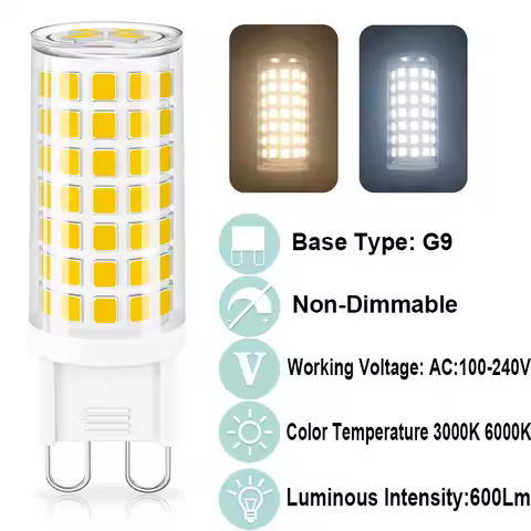 G9 LED Light Bulb Bi Pin Ceramic Base Non-dimmable 600LM for Chandelier Lighting Replace 60W Halogen