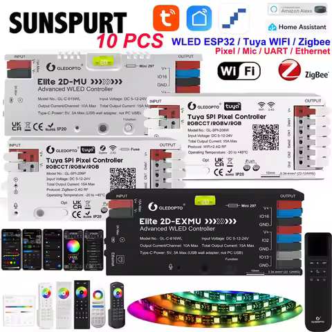 10Tuya WIFI Zigbee ESP32 WLED LED Controller Elite 2D EXMU Advanced with MIC 20A Fuse DIY Dynamic Li