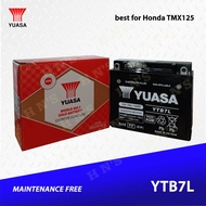 Yuasa YTB7L Maintenance Free Motorcycle Battery for Honda TMX125 Alpha, Honda CB125