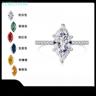 Colorful Marquise Cut 2 CT Real Moissanite Ring For Women Wedding Engagement 925 Sterling Silver Fin