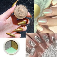 FLUSSO COLORE Mirror powder solid chrome powder loose pear powder mirror effect aurora holographic chameleon effect Red Pink Holographic Laser-Gold Aurora Greeen Halloween Gifts Christmas glitter beautiful Manicure Nail Art Home Salon DIY All-season Trendy Popular nail solid mirror powder 08