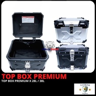 ALUMINIUM TOP BOX TANKER 28L 38L KOTAK PETI ALUMINIUM BLACK/SILVER + BASE PLATE READY STOCK