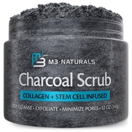 Charcoal Exfoliating Body Scrub Polish with Collagen &amp; Stem Cell Gentle Body Exfoliator Face Scrub Bump Eraser Best Shower Scrub Skin Exfoliant Moisturize Skin Exfoliate Absorbs Nutrients by M3 Naturals